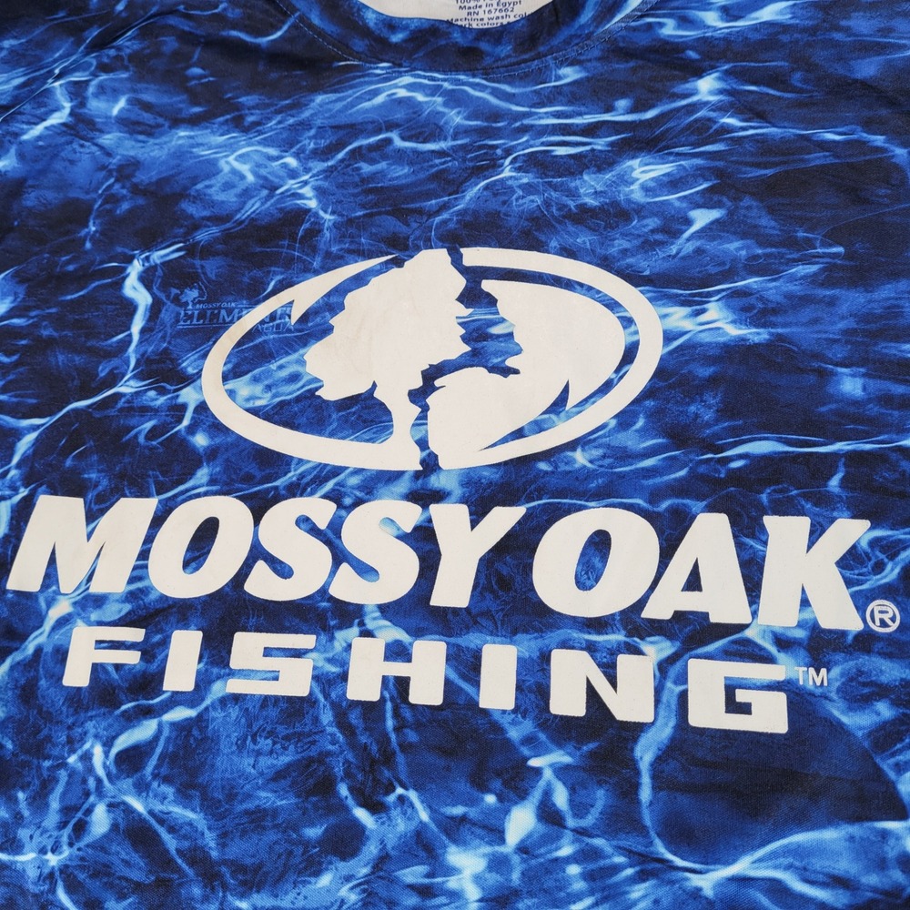 Mossy Oak Fishing Shirt Mens 2XL Blue Elements Agua Camo Performance T-Shirt - Picture 3 of 7